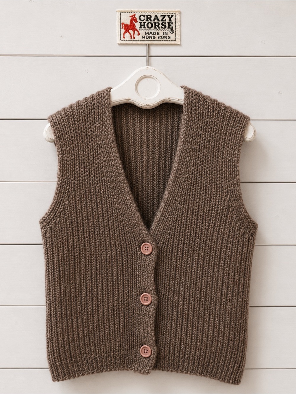 CRAZY HORSE Vintage Brown Knit Button Vest M / L